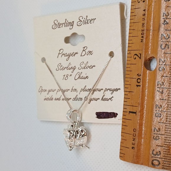 NWT 18" Chain Vintage Sterling Silver 925 Prayer Box Heart Locket Necklace #15W - Picture 7 of 8